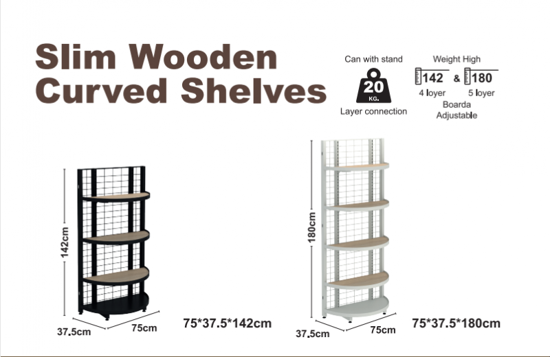 Slim drevené zakrivené regály